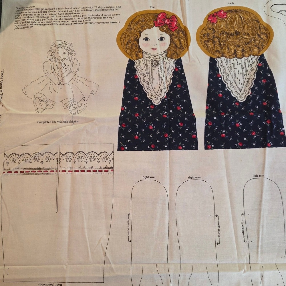 VIP Goldilocks Storybook Doll Fabric Panel Navy Floral Cut and Sew. - Picture 2 of 6